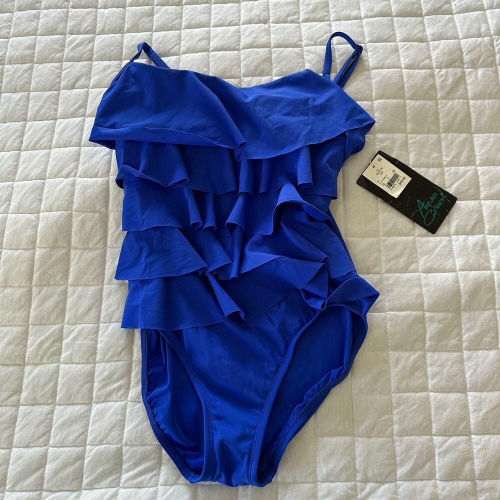 AQUA GREEN Womens Bathing Suit One Piece Ruffle Swimwear Beach Vacation | M - Picture 5 of 11